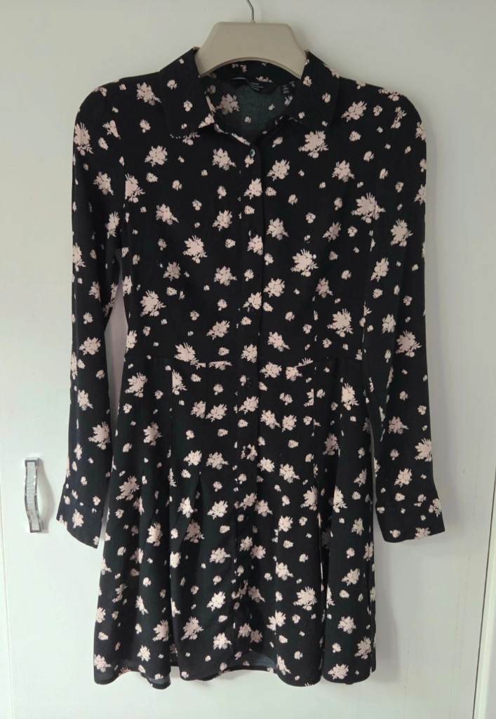 & Other Stories Paris Atelier Black Floral Mini Shirt Dress - UK 6 / EUR 34