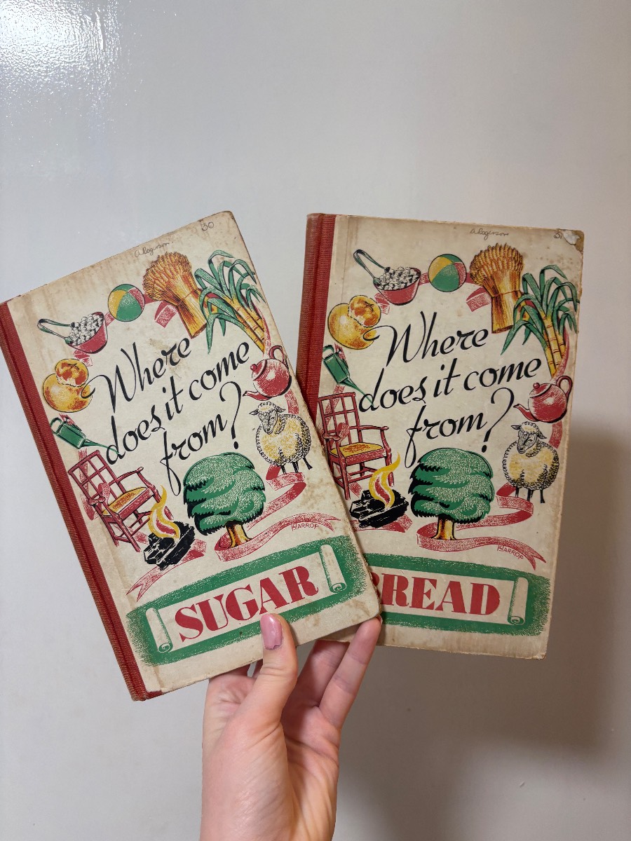 2x Vintage Books Where Does It Come From? Sugar & Bread Harrop Illustrated Bundle