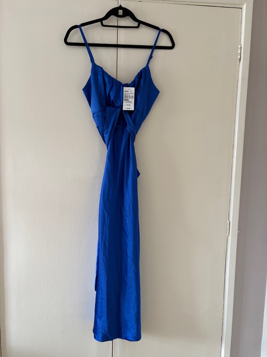 Quiz Royal Blue Satin Strappy Tie Back Midi Dress Brand New With Tags NWT Size UK 8