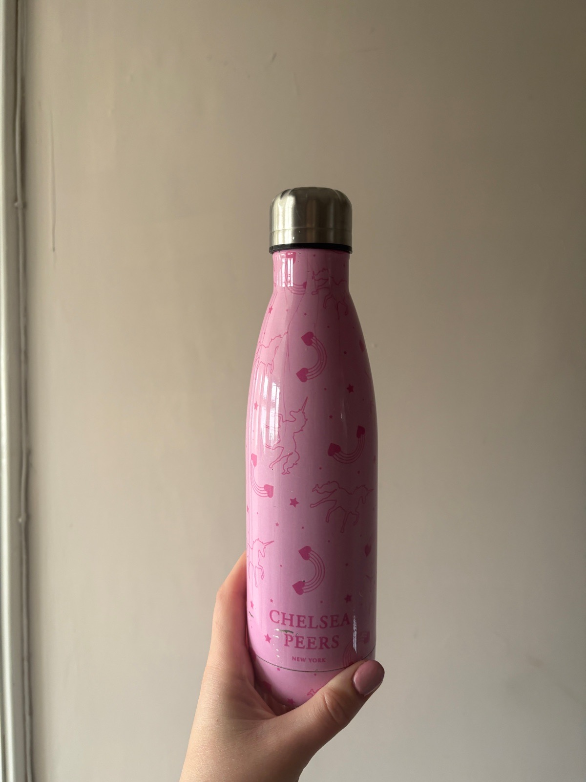 Chelsea Peers Pink Stainless Steel Water Bottle Unicorn & Rainbow Print