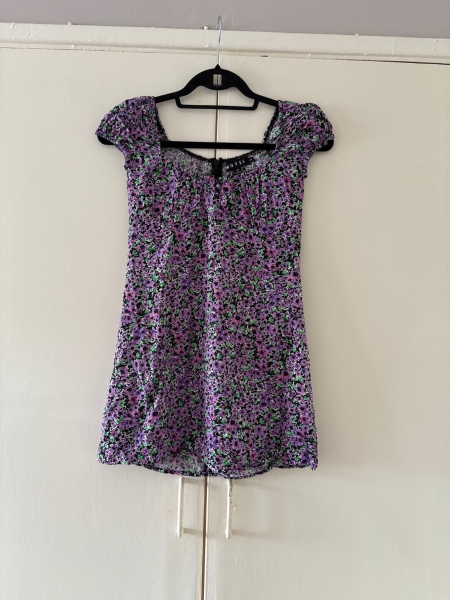 Motel Rocks Purple Ditsy Floral Milkmaid Mini Dress Size Extra Small XS NWOT