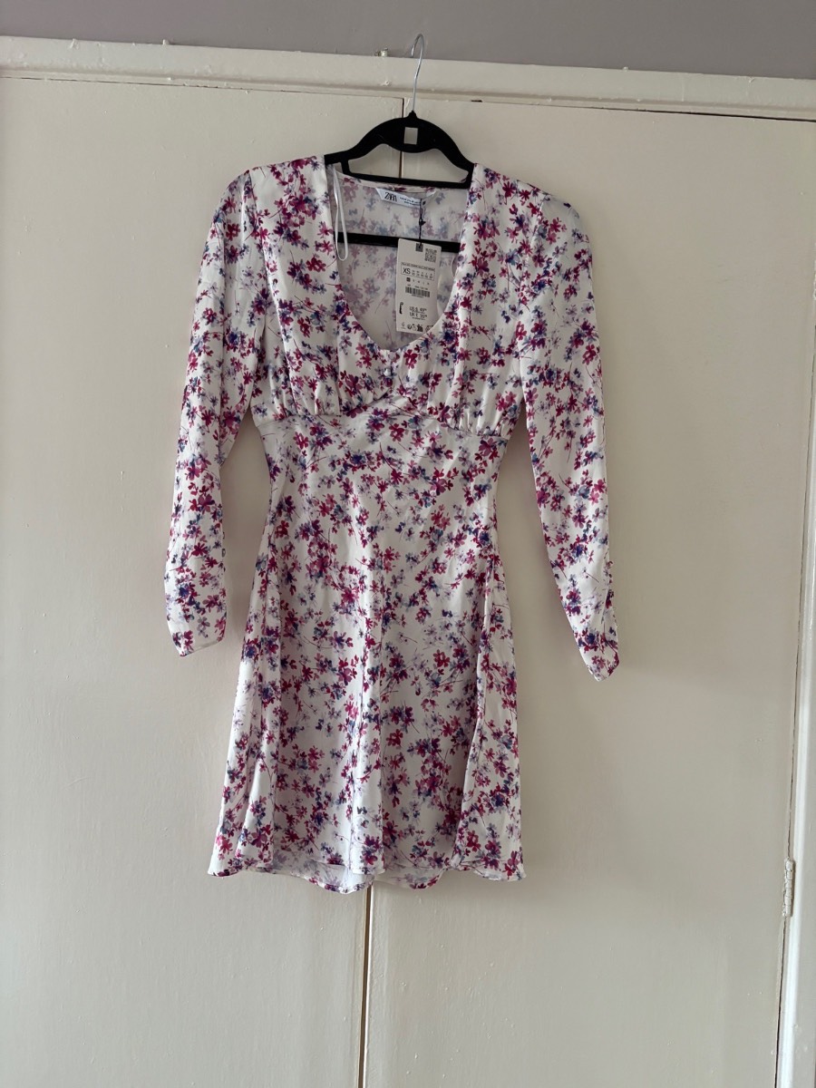 Zara Floral Print Long Sleeve Mini Tea Dress Brand New With Tags NWT Size XS UK 6