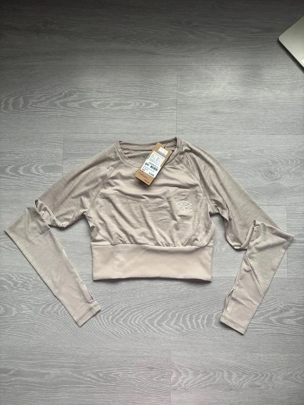 Umbro Pro Training Cropped Long Sleeve Top NWT Silver Grey Marl Size 8 Gym Wear