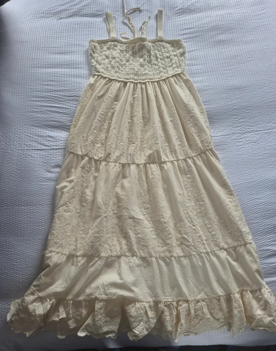 Zara Cream Boho Embroidered Crochet Maxi Dress NWOT - Size Large
