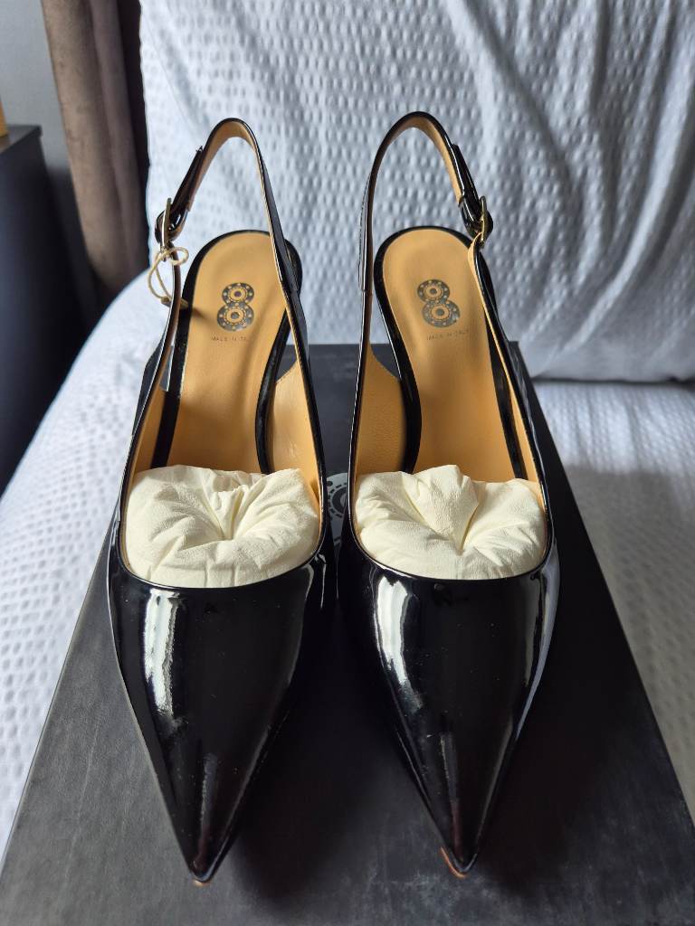 8 by YOOX Black Patent Leather Slingback Pumps – Size 39 (EU) UK (6)