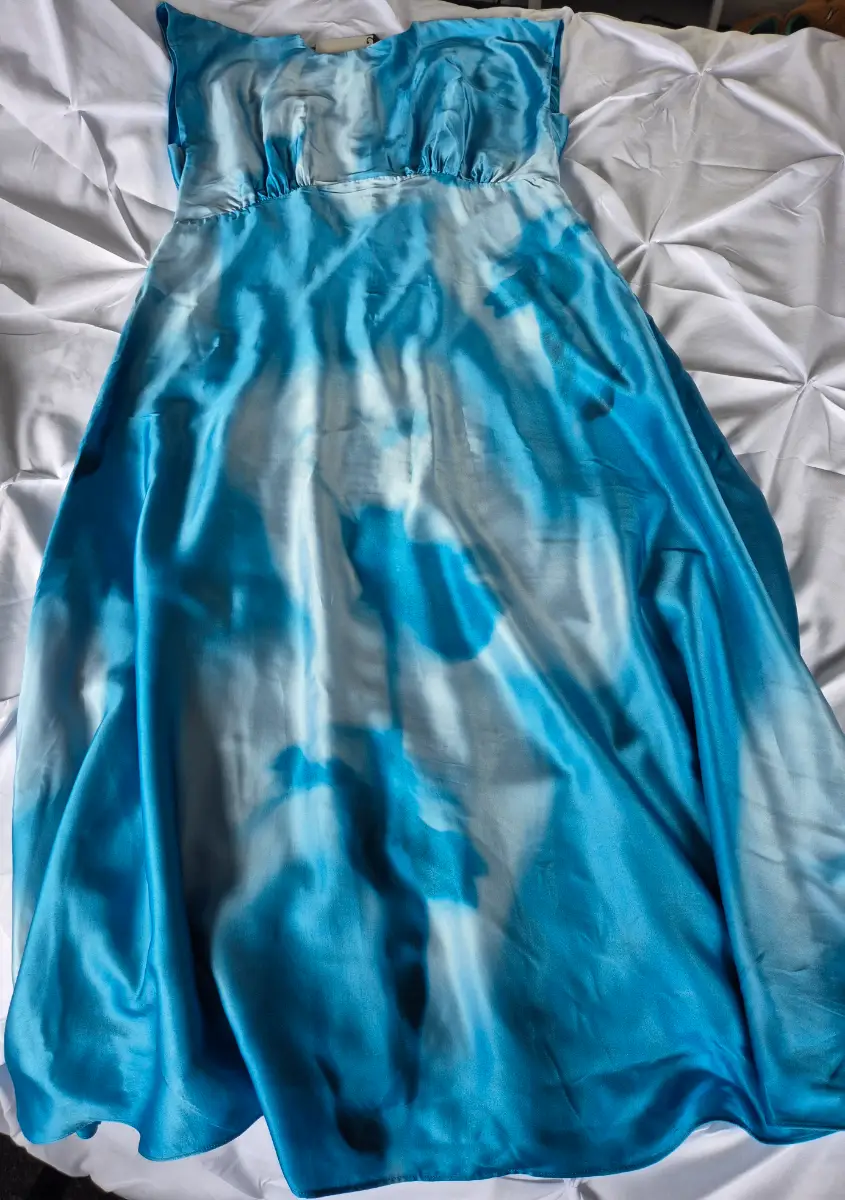 BNWT M&S Autograph £129 Blue Watercolor Satin Cupro Flowing Maxi Dress - UK 16