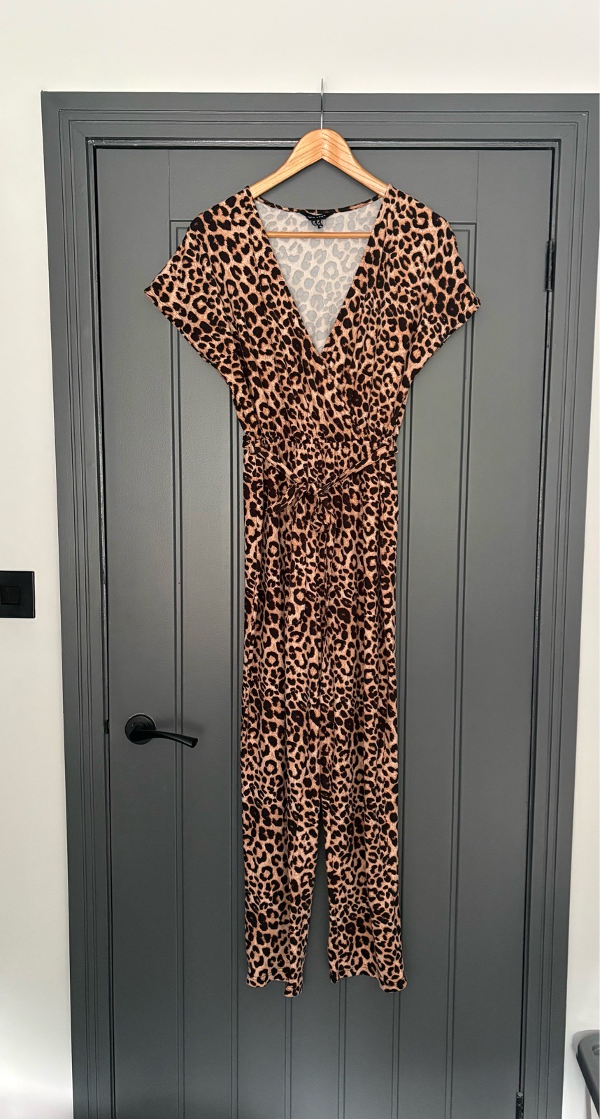 New Look Leopard Print Jumpsuit UK 12 Animal Print Tie Waist Boho Y2K Festival