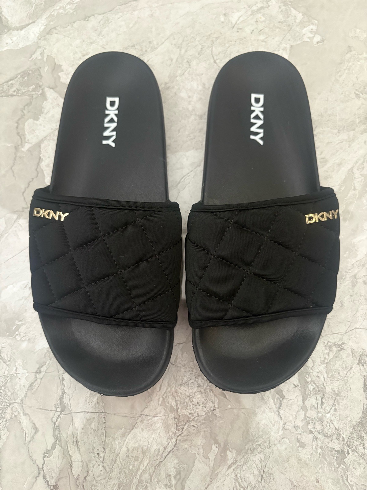 DKNY Quilted Slide Sandals Black UK 5 Women’s Designer Sliders