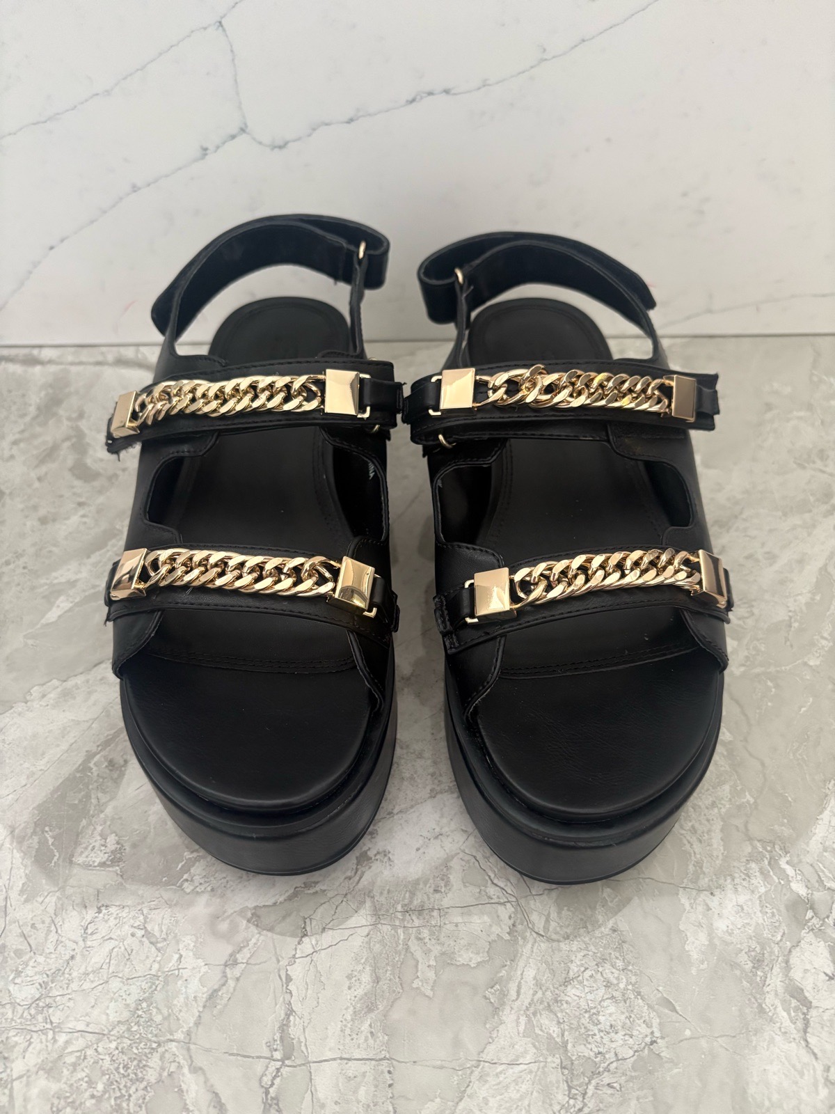 ASOS Chain Detail Flatform Sandals UK 5 EU 38 Black Gold Chunky Y2K