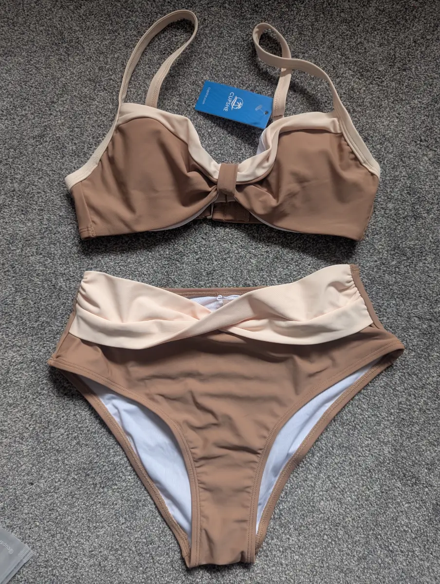 Cupshe tan/cream high waisted bikini set 10UK