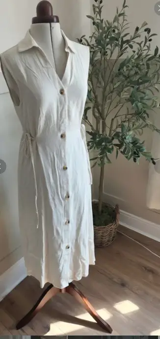 100% Linen Button Down Sleeveless Dress