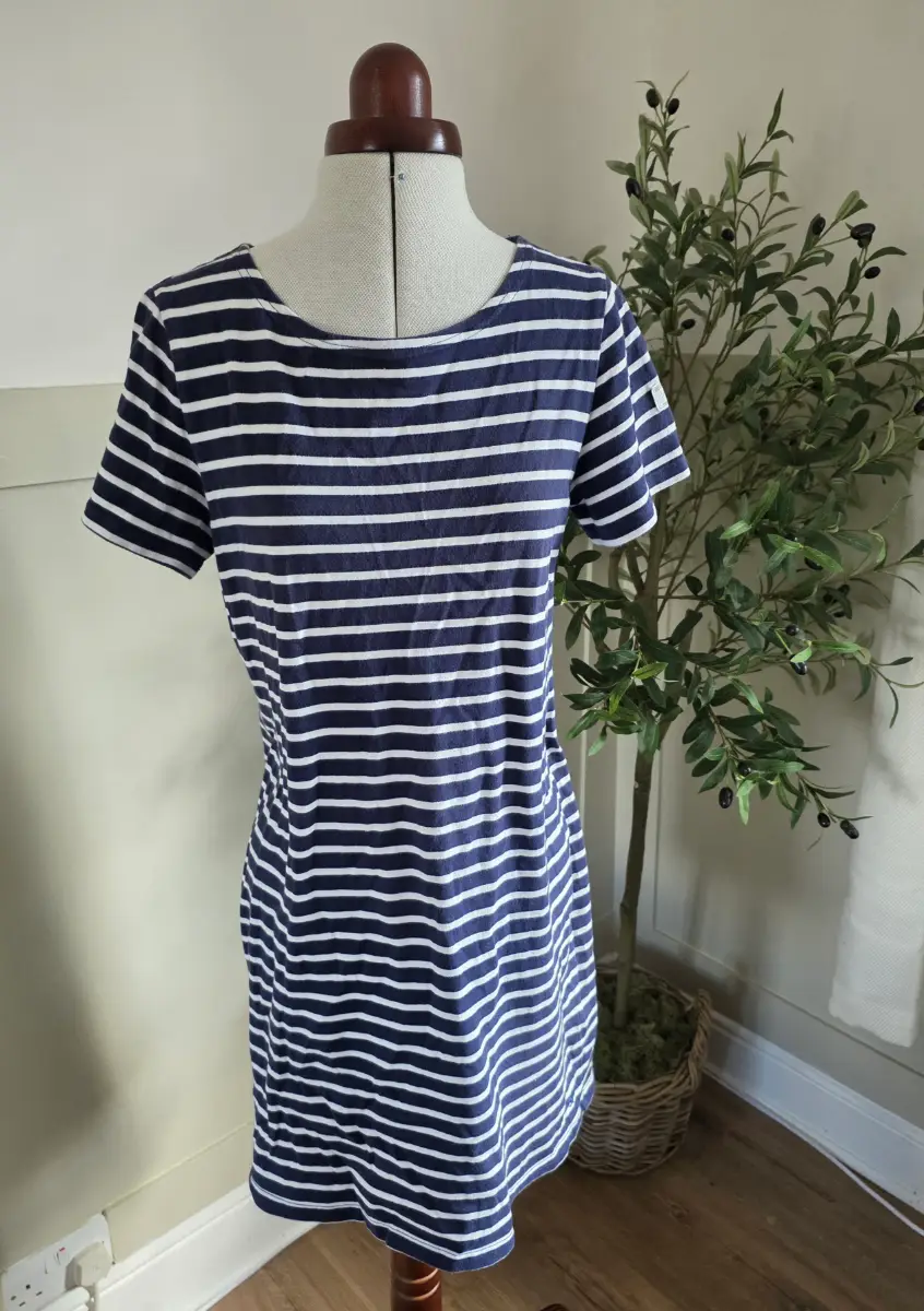 Joules Premium Grade Navy White Striped 100% Cotton Dress