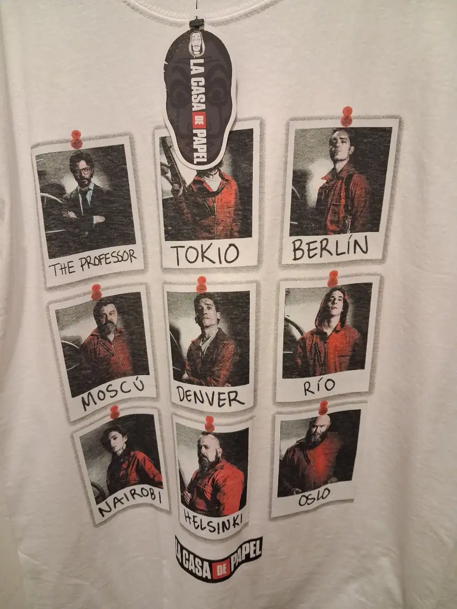 MONEY HEIST white graphic t shirt. Uk size medium NEW WITH TAG