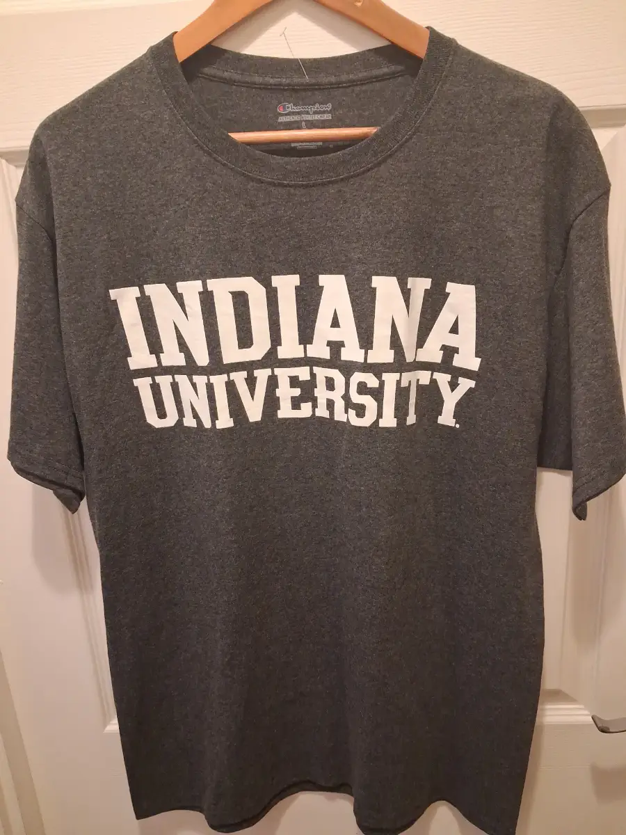 New no tag mens champion indiana university graphic print tee in a size large. Charcoal grey colour
