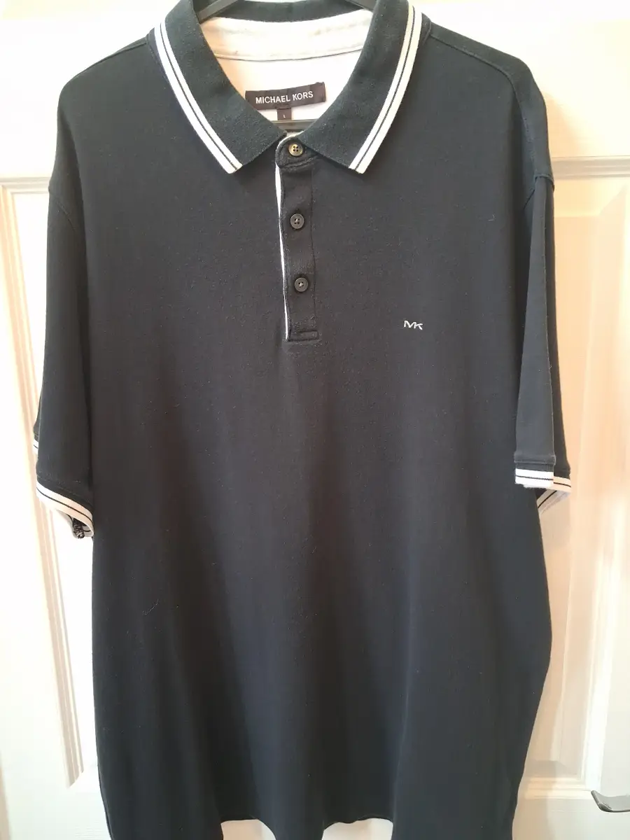 mens MICHAEL KORS black/ white polo top uk size large VGC