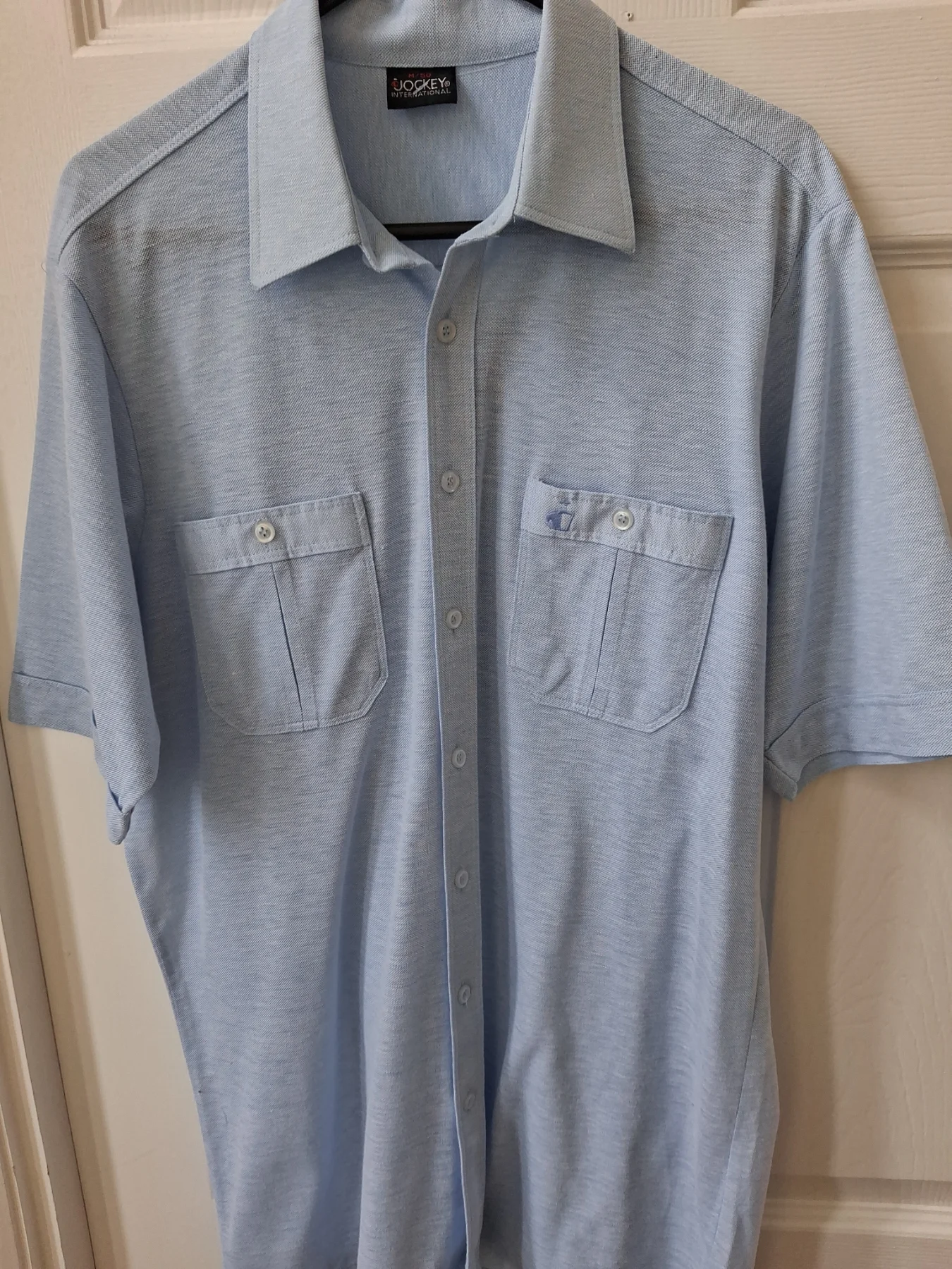 VINTAGE mens light blue short sleeve shirt by JOCKEY INTERNATIONAL size medium VGC