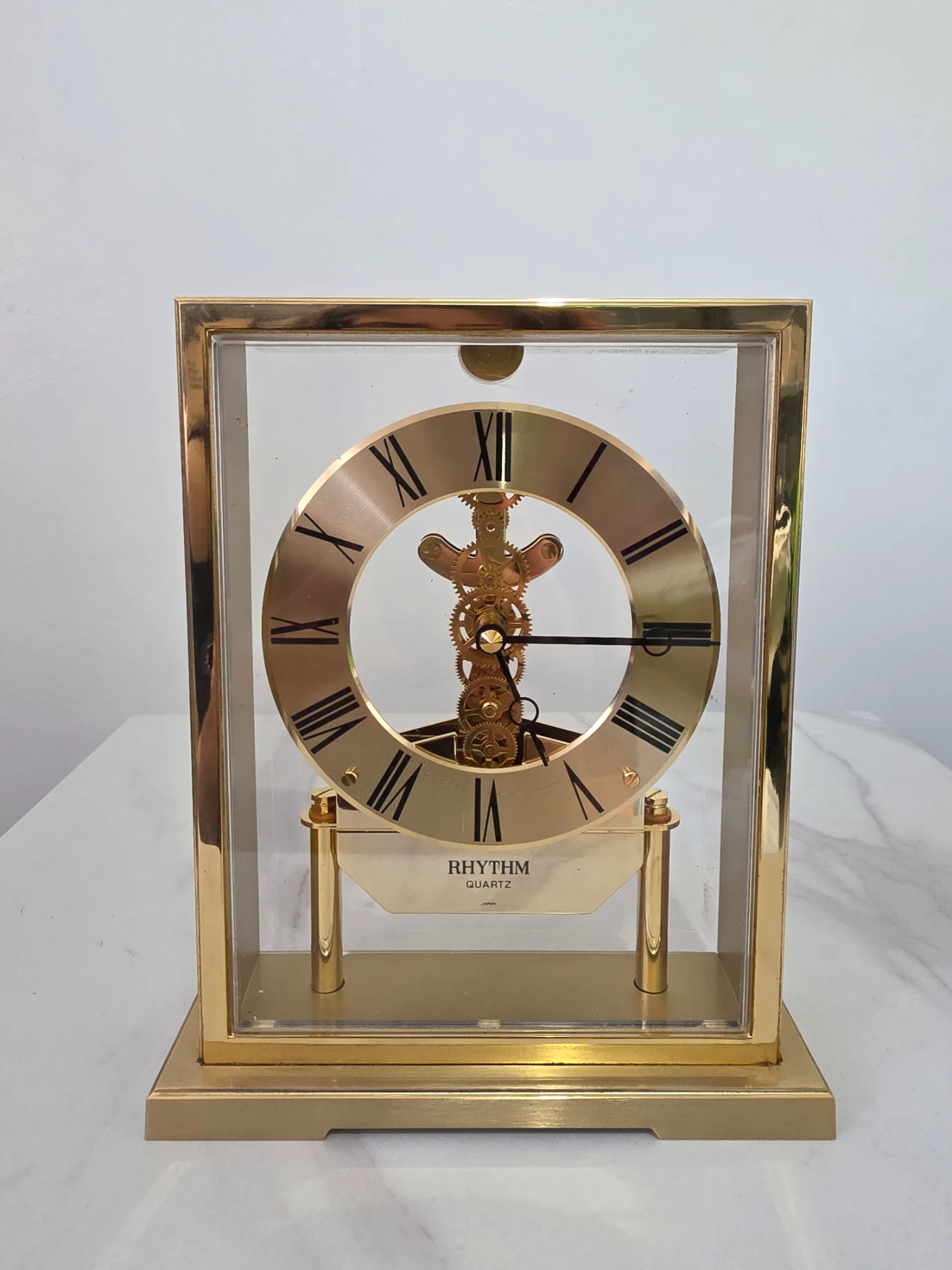 RARE Vintage Rhythm Quartz Gold Skeleton Mantel Clock | Aesthetic Home