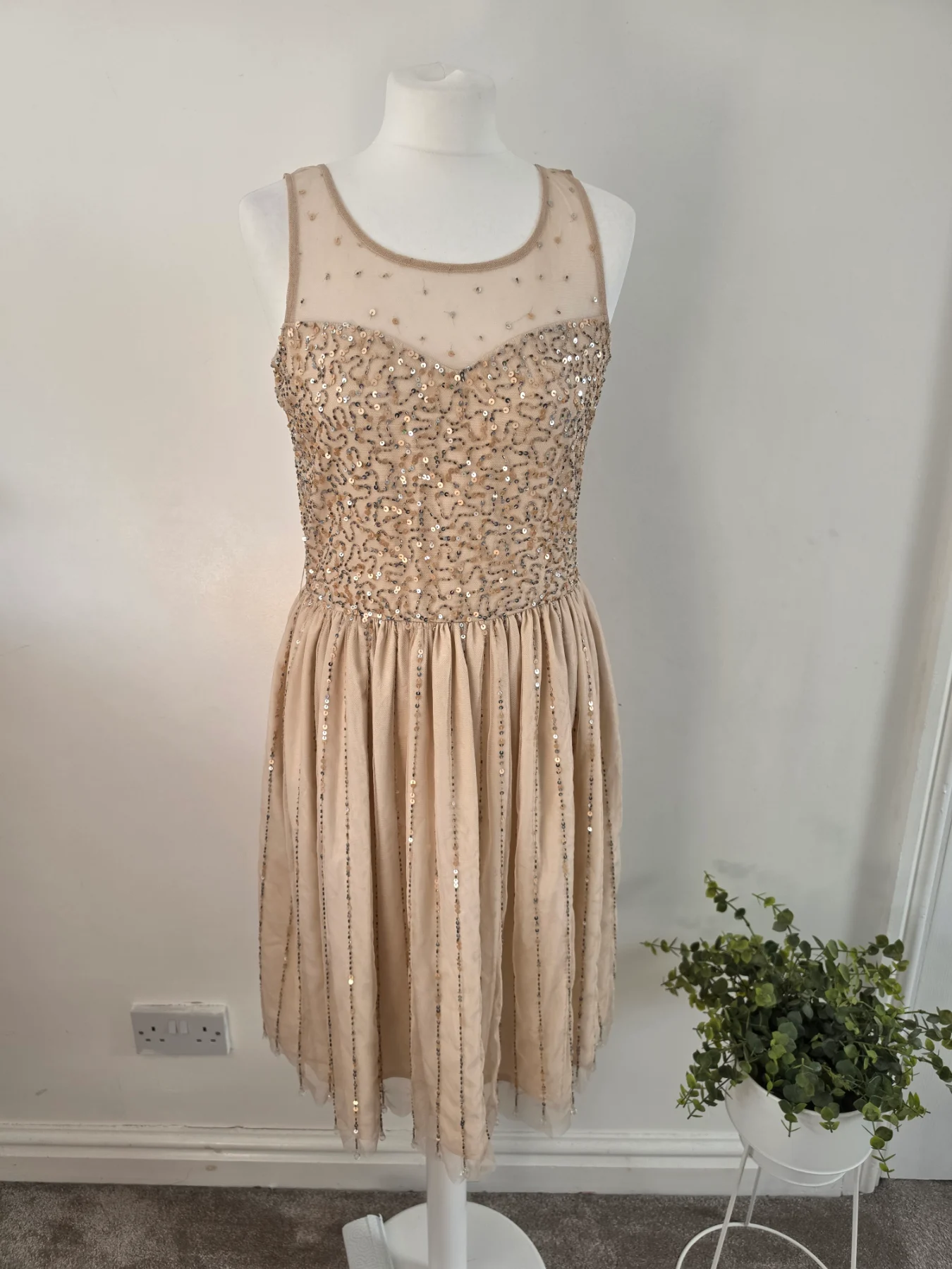 River Island Light Pink Sequin Mesh Midi Dress