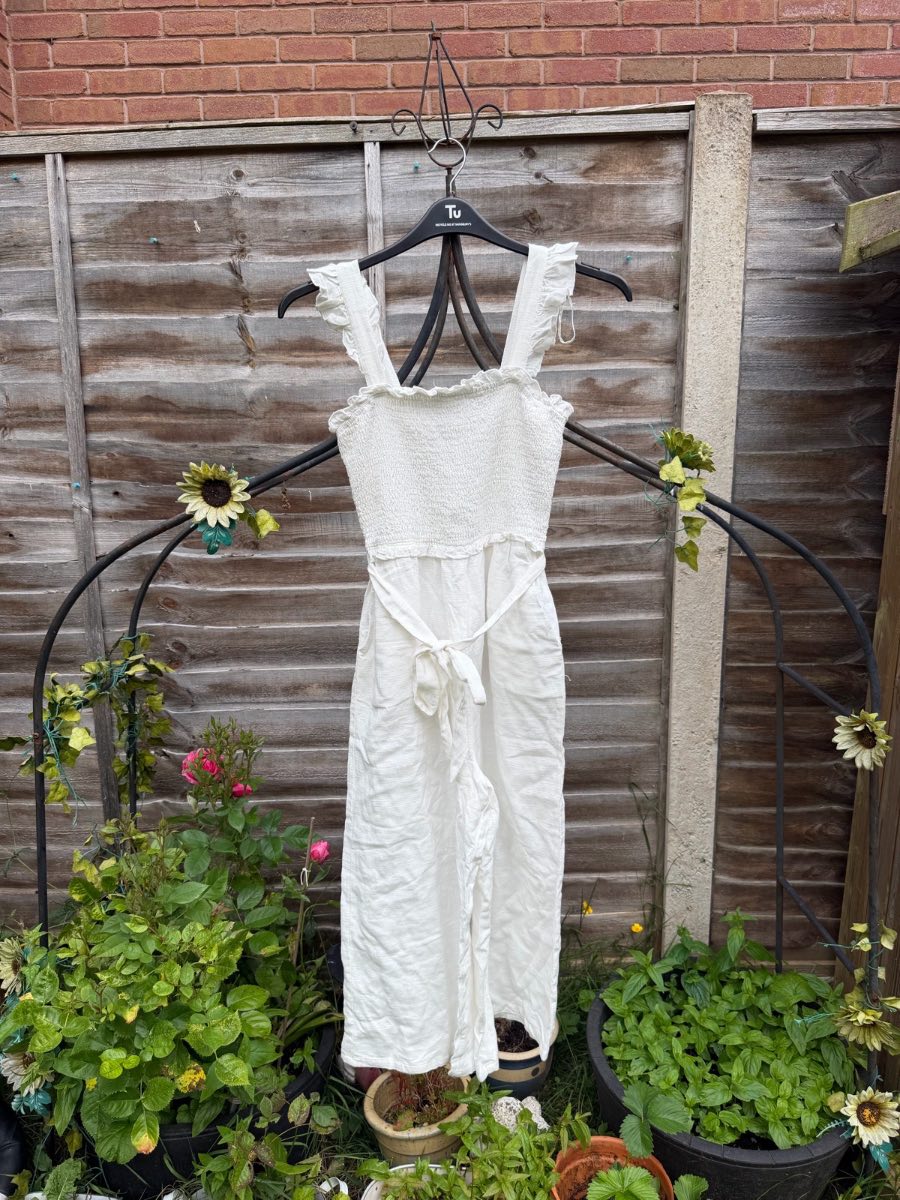 Primark White Frilly Jumpsuit With Pockets
