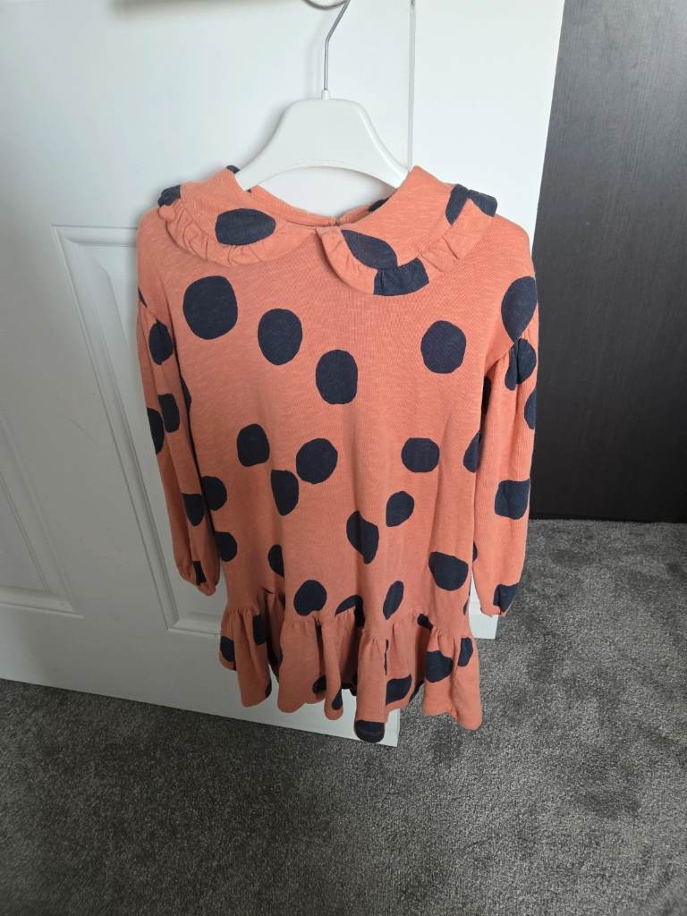 🧡 Next Girls Rust Spot Print Frill Collar Dress
