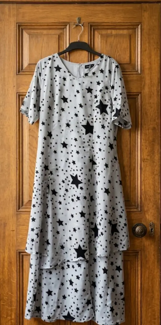 Sister Jane Star Print Tiered Midi Dress Grey Black Monochrome Retro Fits UK 12