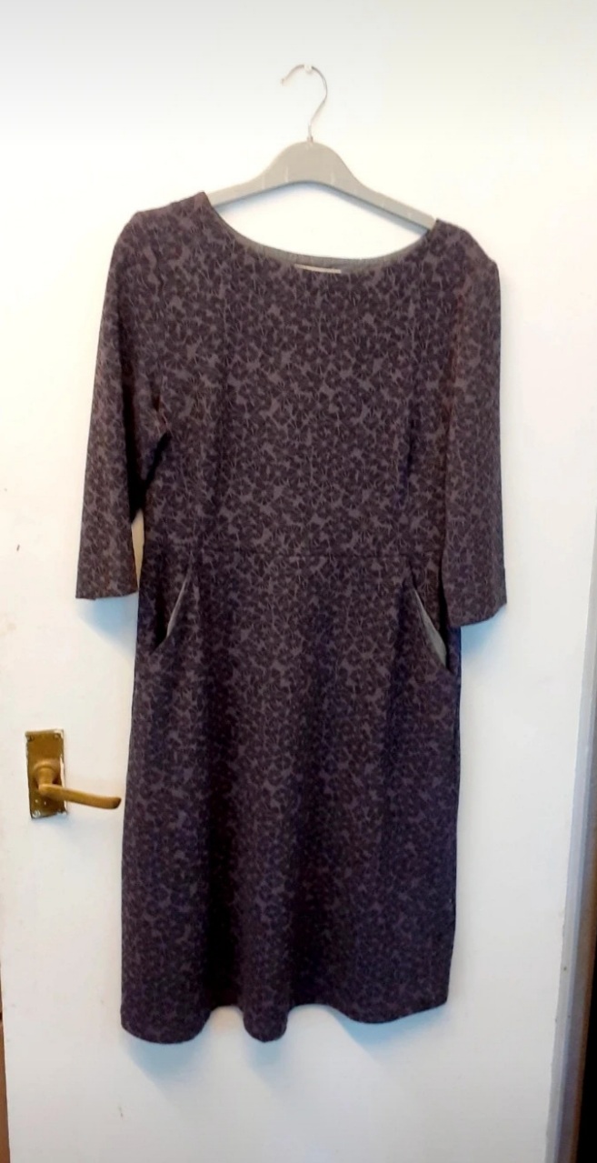 White Stuff Floral Print Dress UK 10 thimble Grey 3/4 Sleeve Pockets Knee Length Casual Smart