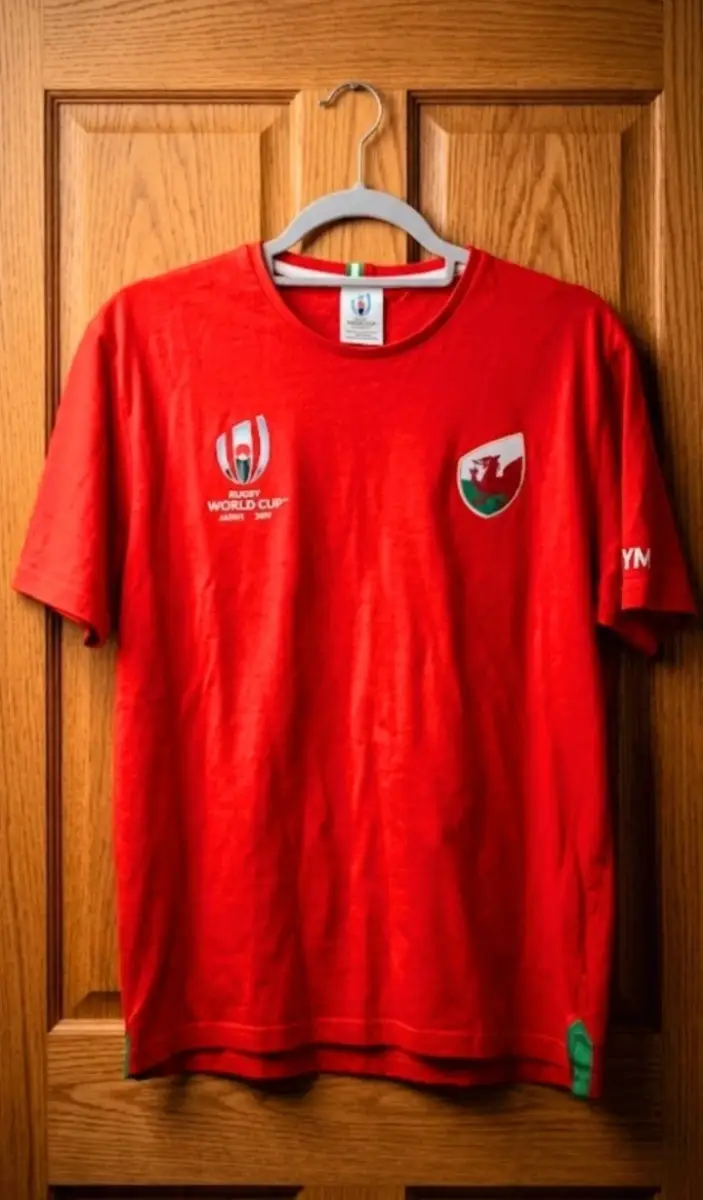 Official Wales Rugby World Cup 2019 T-Shirt Red Top Men's Medium WRU Cymru Sport Jersey