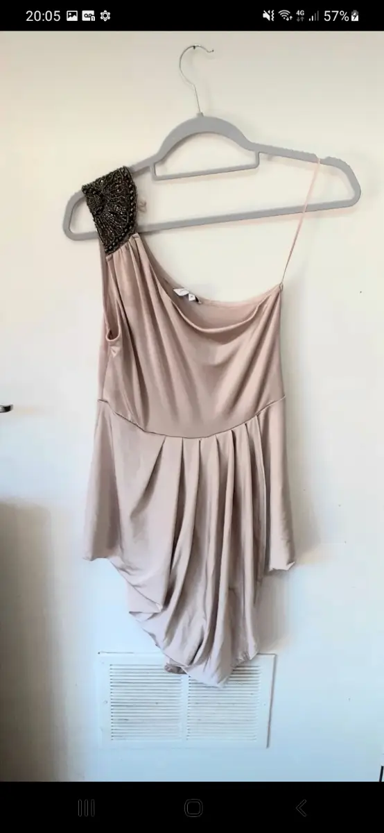 New Look Nude One Shoulder Beaded Top Party Occasion Glam Drape Detail Size 12