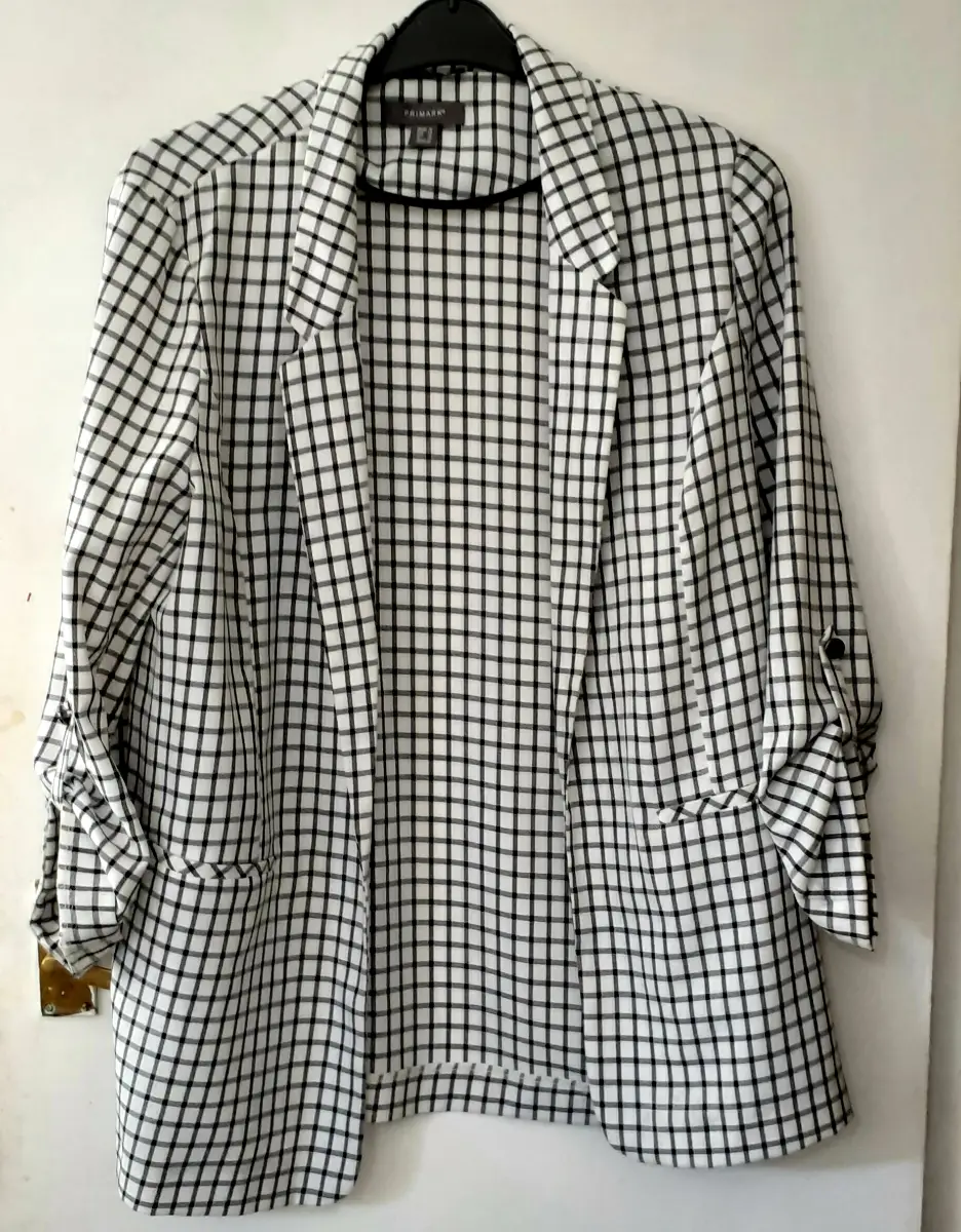 Primark Grid Print Open Front Blazer UK 16 Smart Casual Summer Lightweight Jacket