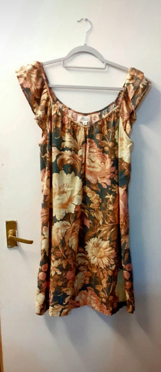 Next Floral Linen Blend Dress UK 10 – Pretty Ruffle Sleeve Summer Mini Dress Festival Cottagecore