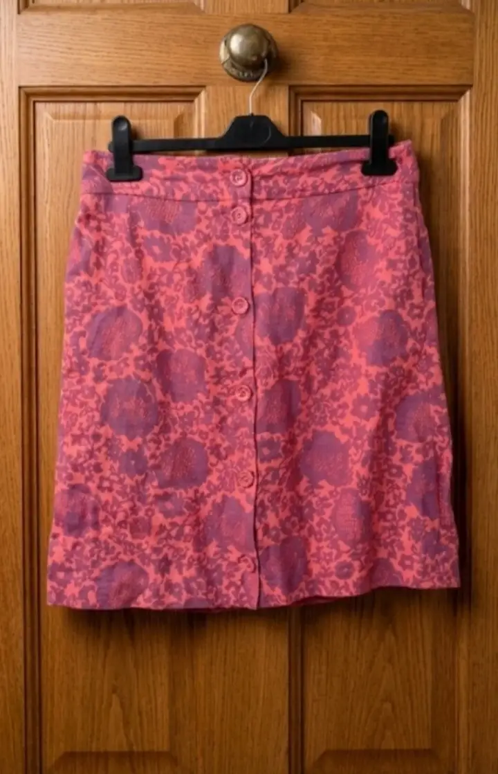 Boden Pink & Purple Floral Button-Front Linen Skirt (UK 8L / US 4)