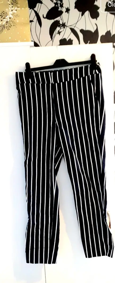 Warehouse Navy Blue White Striped Smart Trousers Size 10 Workwear Tailored