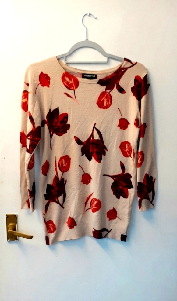 The Collection Debenhams Dark Cream Red Floral Tulip Print Fine Knit Jumper Size 10 UK