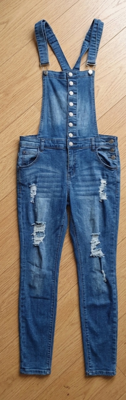 Roma Studio Distressed Denim Dungarees Blue Button Front Overalls UK 10-12