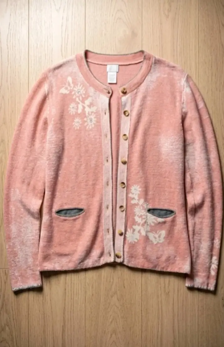 Alba Moda Pink Floral Butterfly Embroidered Button Cardigan Jumper Top Cottagecore M UK 10 38
