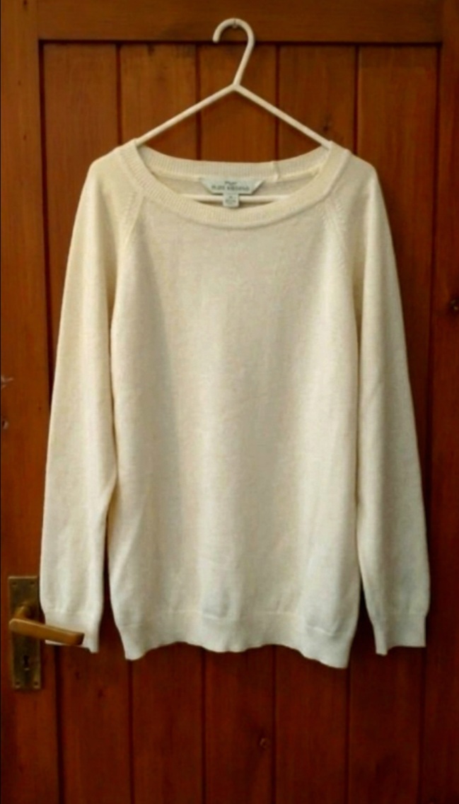 Vintage St Michael M&S Cream Cotton Knit Jumper Sweater UK 16 Retro Made In UK