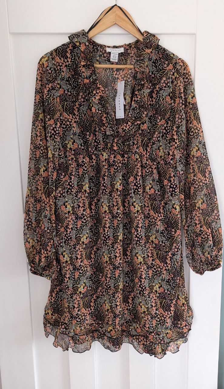 BNWT Topshop Maternity Boho Floral Ruffle Trim Dress, size 14