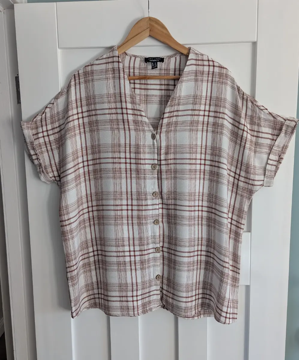 New Look Maternity Brown/ Cream Checked V-neck shirt, size 14