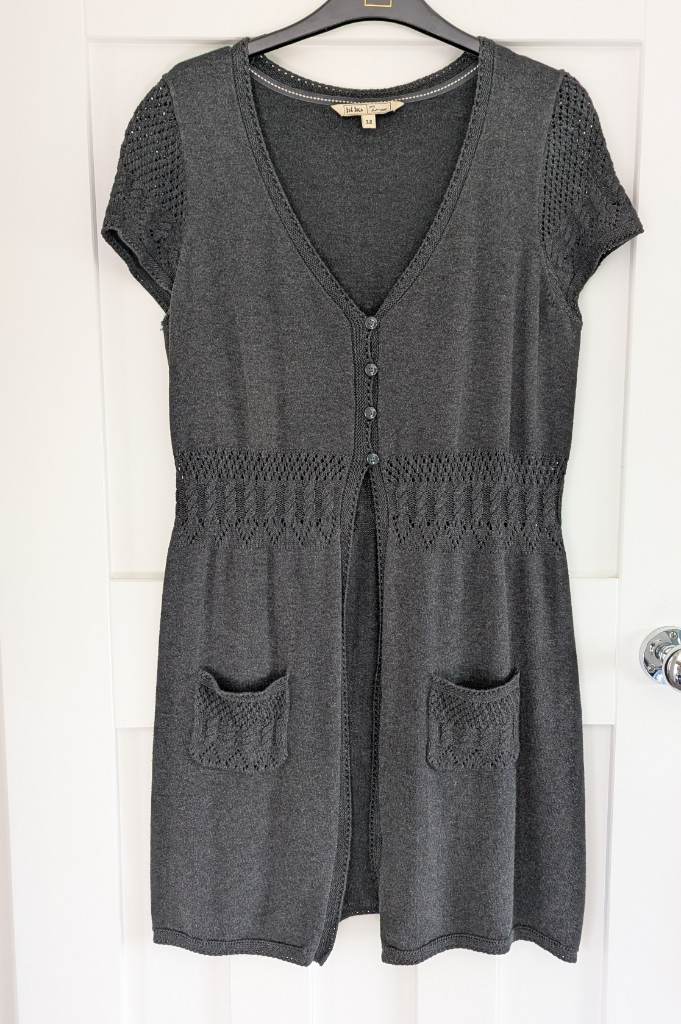 Fat Face Dark Grey 100% Cotton Knitted Longline Cardigan - Size 12