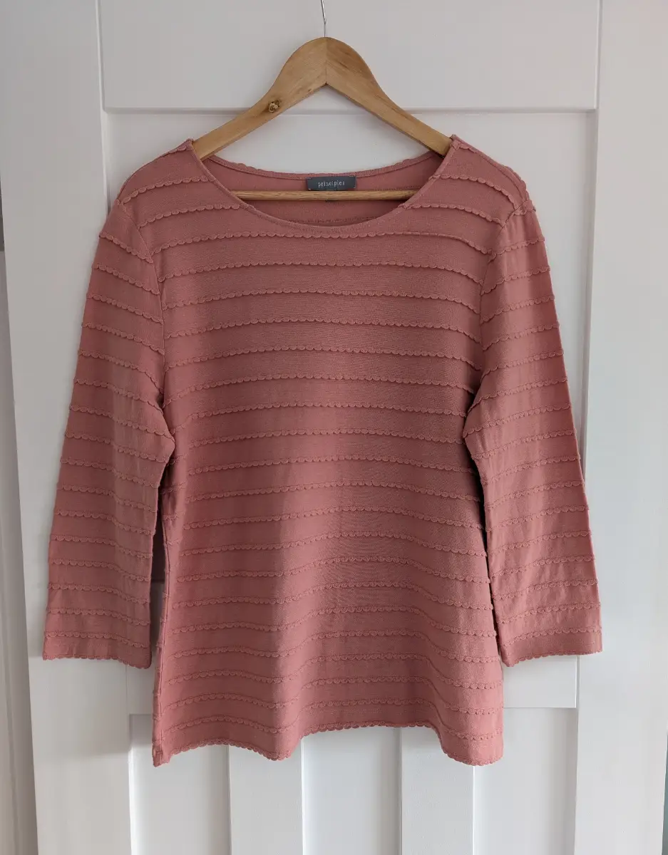 Principles Dusty Rose/ Pink Textured Scallop Stripe Top, Size 16
