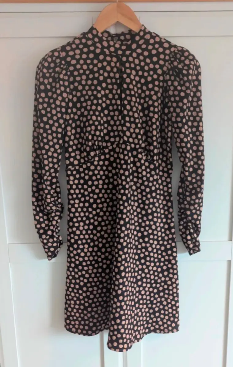 New Look Black/ Tan Polka Dot High Neck Mini Dress, UK size 6.
