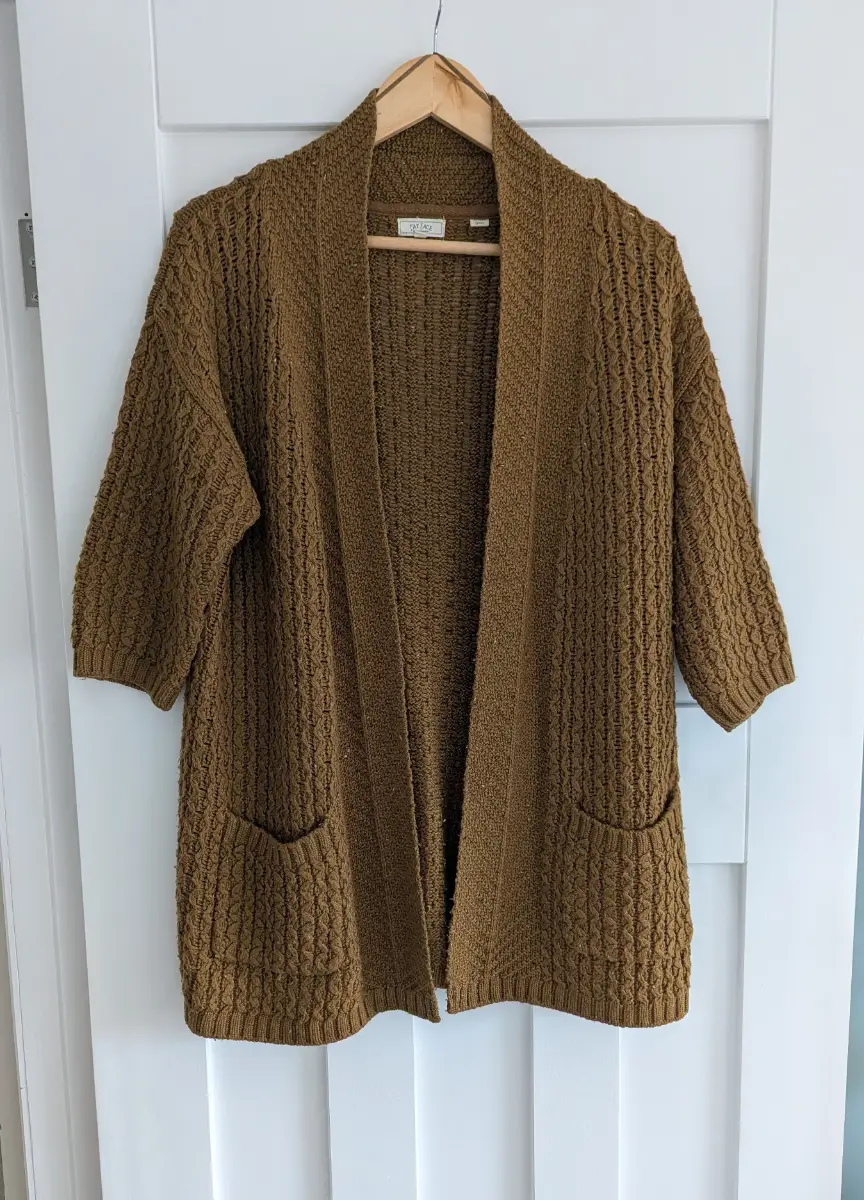 FatFace Sandy Taupe Textured Open-Front Cardigan Cable Knit, Size 12