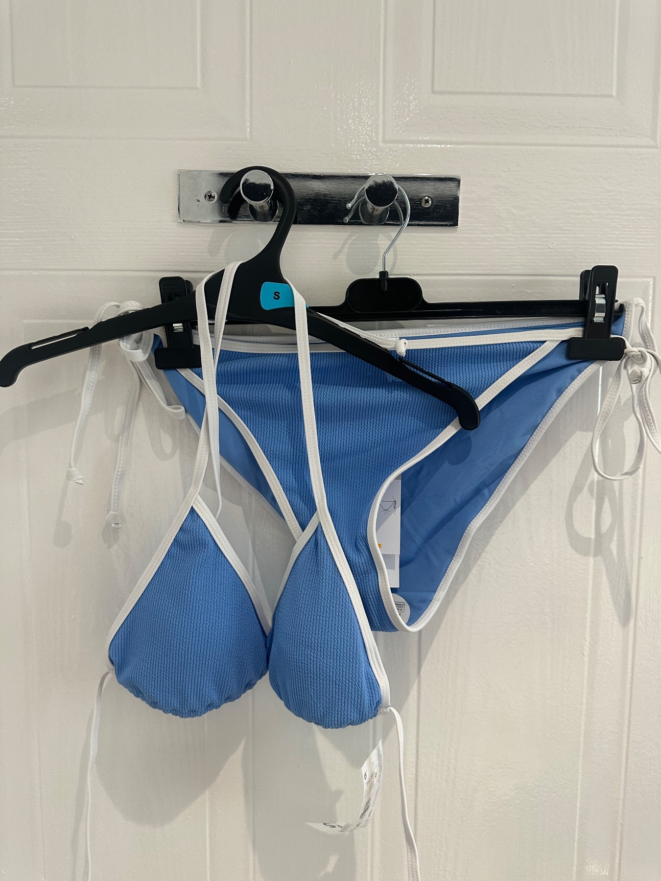 Blue and white tie side bikini