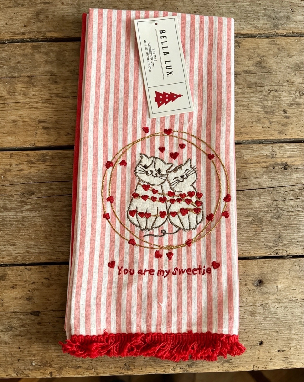 Set of 2 Bella Lux Embroidered Cat Tea Towels You Are My Sweetie New with Tags