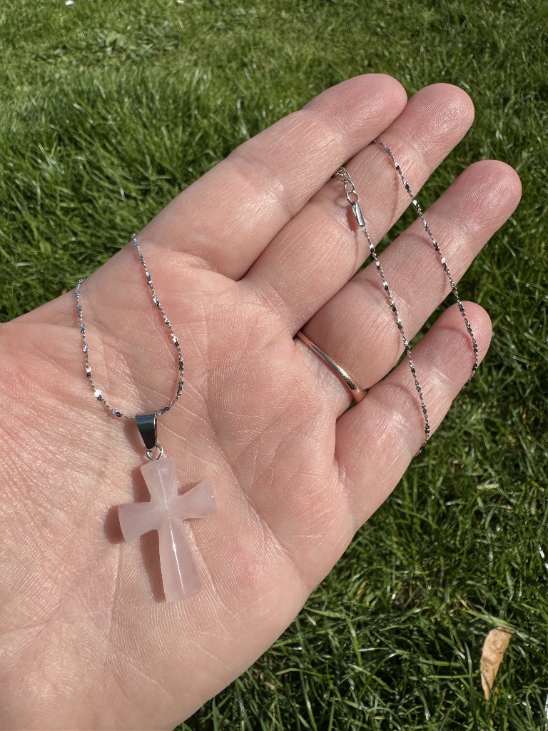 Handmade Rose Quartz Cross Necklace