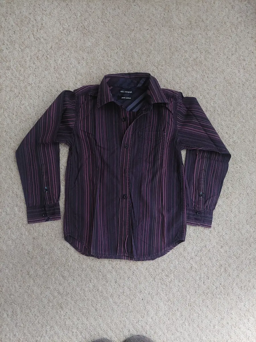 Boys M&S Autograph purple & black striped shirt Age 10