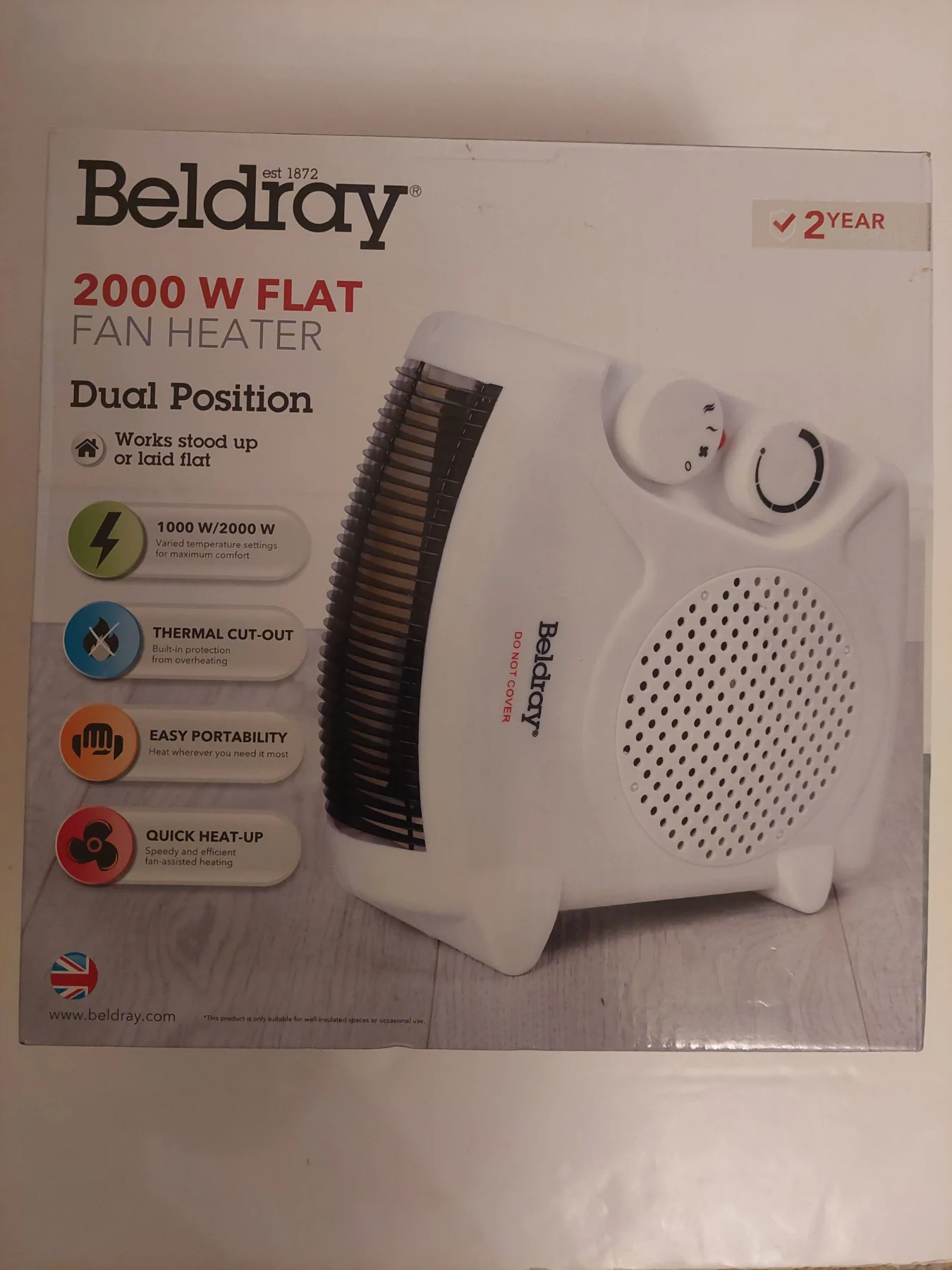 Beldray white 2000w portable corded fan heater