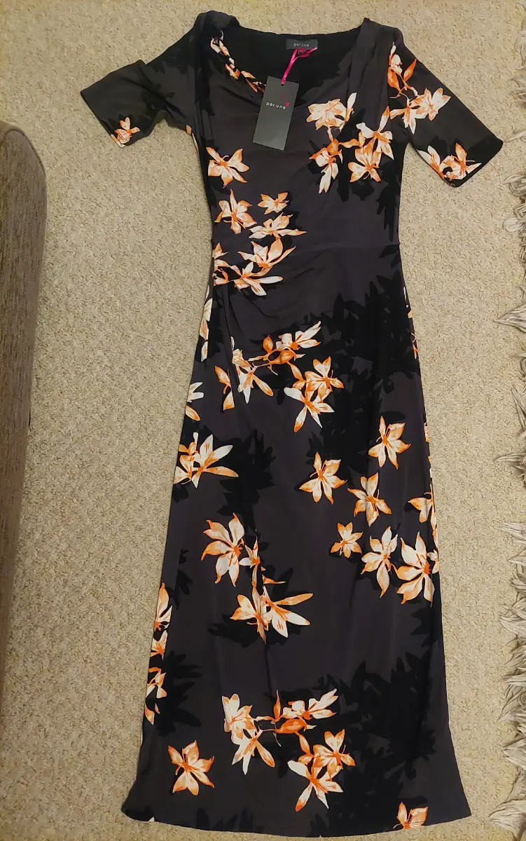 Per Una long black floral dress Size 8