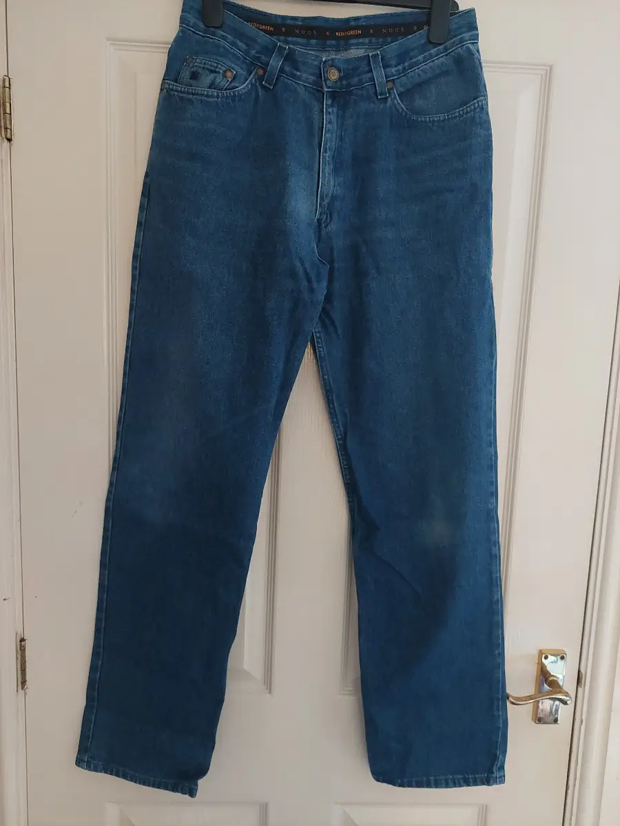 Men's RedGreen blue straight leg jeans W32"