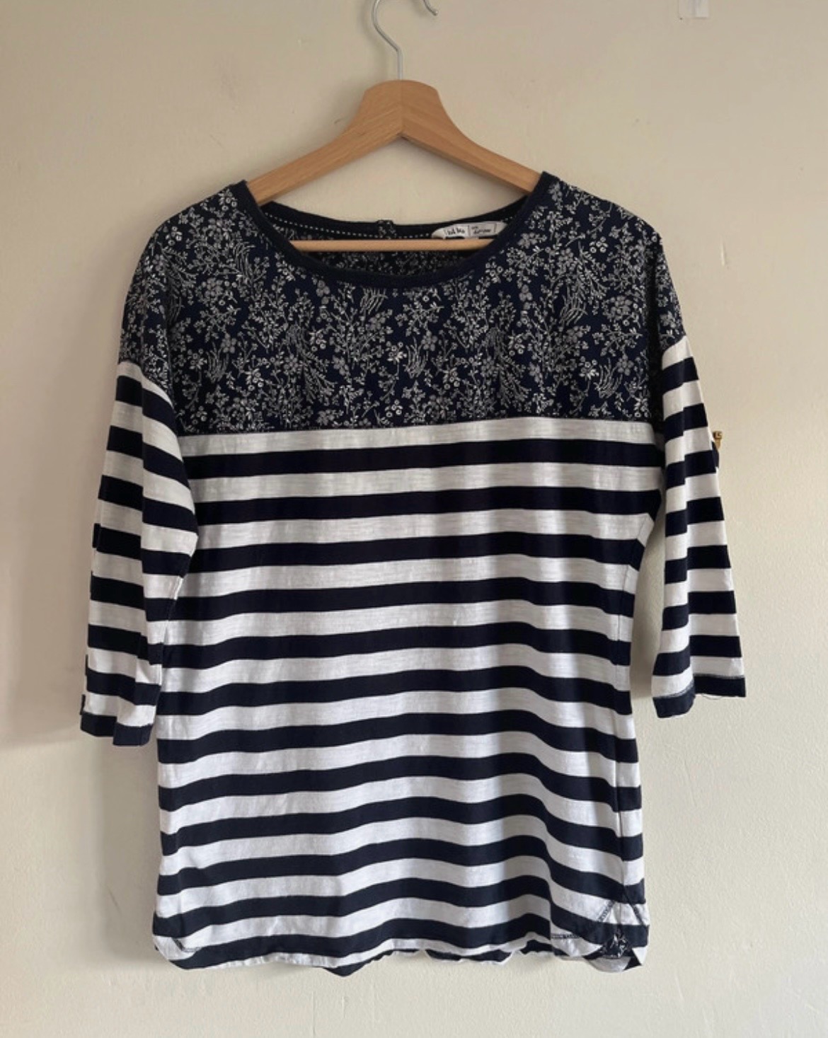 Fat face size 10 3/4 length sleeve striped top Navy and white striped